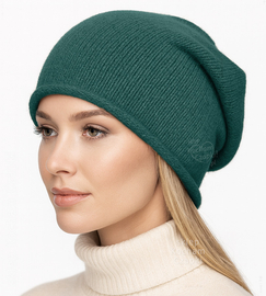 Czapka damska z wełny merino i kaszmiru, jesienna/zimowa, Cetina, zielona, 55-60 cm