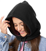 Komin z kapturem damski, kominiarka/kaptur zimowy wełniany, Ruanna, czarny, 55-60 cm