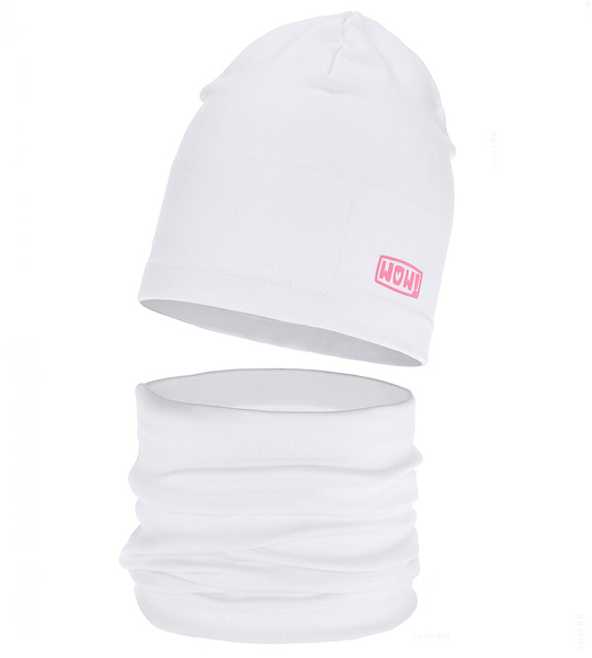 Komplet wiosenny-jesienny, dla dziewczynki, czapka i komin, Zriffia, biały, 48-50 cm