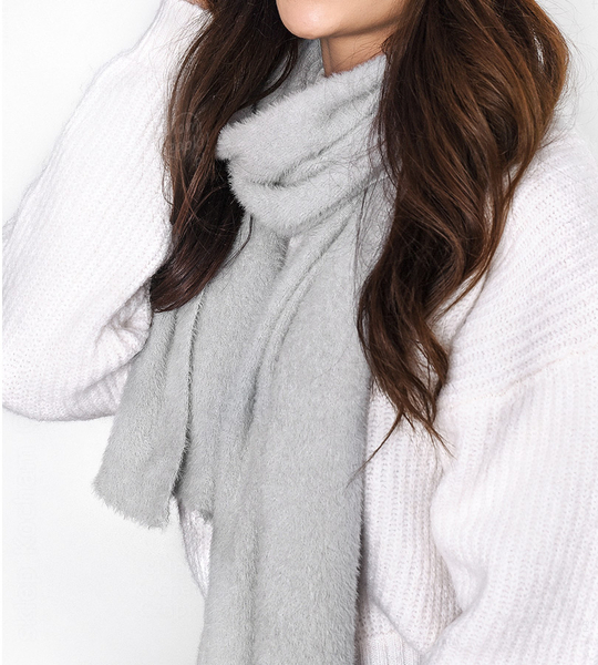 Szalik damski, ekskluzywny, z alpaki, szary jasny