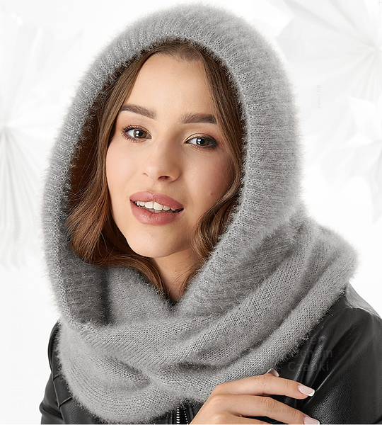 Komin z kapturem damski, kominiarka damska, Onaasi, szary, 55-62 cm