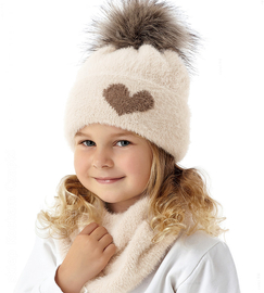 Czapka i komin dla dziewczynki, zimowy komplet, Peliana, ecru, 48-52 cm