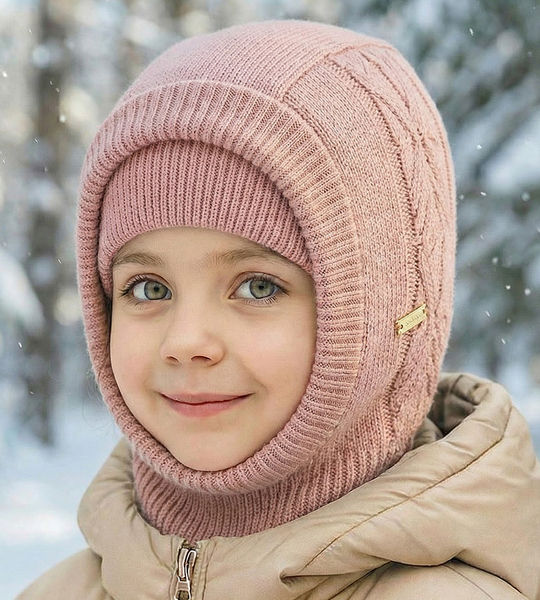 Kominiarka ocieplana dla dziewczynki z wełny merino 100%, VIjani, brudny róż, 46-50 cm 