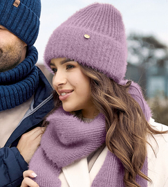 Czapka i szalik zimowy, komplet damski, Sayera, wrzosowy, 56-60 cm