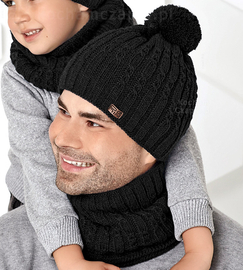 Czapka i komin zimowy męski, komplet  Matteo, czarny, 56-60 cm