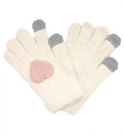 Rękawiczki dotykowe z syntetycznej alpaki z Sercem, kremowe, rozm. 12-15 lat