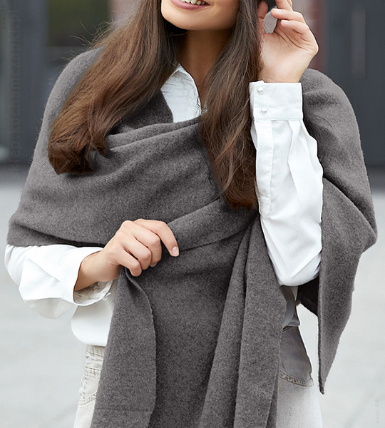 Ekskluzywny szal damski , wełniany szalik damski (80%), SZ025, szary ciemny