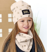 Czapka i chustka dla dziewczynki, komplet wiosenny/jesienny, Teine, beżowy, 48-50 cm