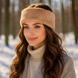 Opaska na głowę damska, futerko, Vanila, karmelowa,  rozm. 54-57