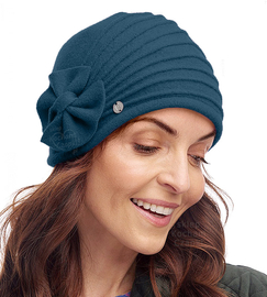 Czapka zimowa damska, wełniana, elegancka, Sabien, morski, 55-56 cm