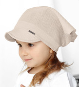 Muślinowa chustka z daszkiem, czapka dla dziewczynki, beżowa, Misiabela, 52-54 cm