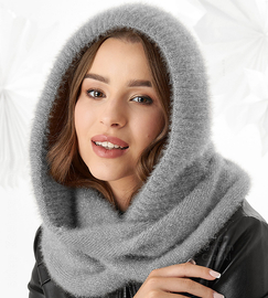 Komin z kapturem damski, kominiarka damska, Onaasi, szary, 55-62 cm