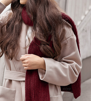 Szalik damski, wełniany, w prążek, P25093, szary perłowy