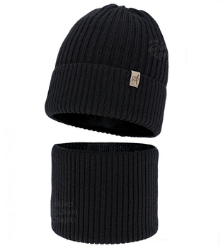 Czapka i komin dla dziewczynki, 100% merino, Temira, czarny, 50-52 cm