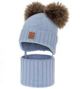 Czapka i komin dla chłopca, wełniany komplet 100% merino, Noovik, jasny niebieski (05), 48-50 cm