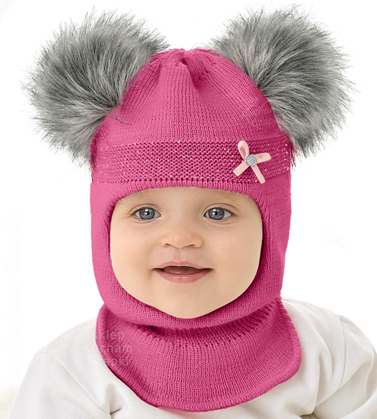 Kominiarka dla dziewczynki na zimę, Inela, ciemny róż, 44-47 cm 