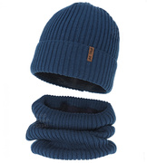 Czapka i komin dla chłopca, z wełną merino, Locton, niebieski (01), 50-52 cm