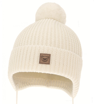 Czapka zimowa, 100% wełniana merino, podszewka merino, Fotik, kremowy, 40-43 cm