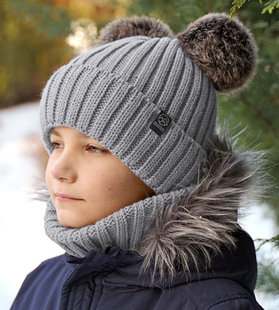 Zimowy komplet czapka i komin dla chłopca, Ralgo, granatowy, 48-51 cm