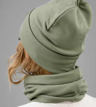 Czapka i komin damski, komplet  jesienny/wiosenny, Valliana, oliwkowy, 55-57 cm