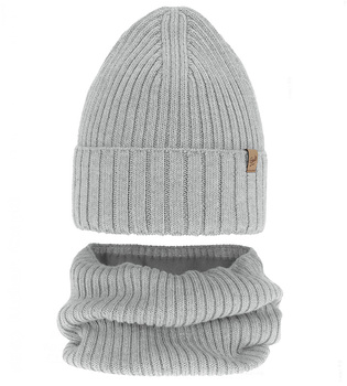 Czapka i komin merino, polar, Semalia, szary, 52-56 cm