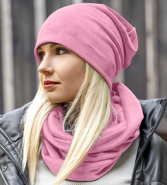 Czapka i komin damski, komplet welurowy, różowy (12), Marietta, 55-58 cm