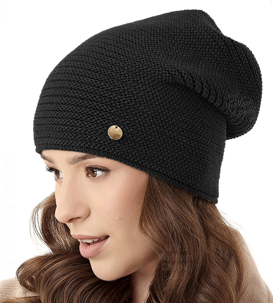 Czapka zimowa, damska smerfetka, Angoule, czarna, 55-57 cm