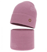 Czapka i komin dla dziewczynki, jesienny/wiosenny komplet wełniany, 100% merino, Corrie, wrzosowy, 48-50 cm