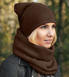 Czapka damska i komin z dzianiny, komplet damski Benita II, brązowy (7), 55-57 cm