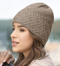 Czapka damska, zimowa, Inveja, beżowa ciemna, 55-57cm