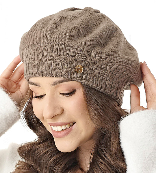 Czapka damska zimowa, beret, Belana, cappucicino, 56-59 cm