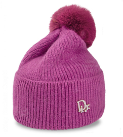 Czapka zimowa, damska, elegancka i ciepła, amarantowa, 56-60 cm