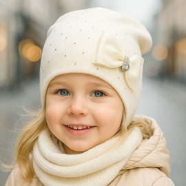 Elegancka czapka dla dziewczynki, wiosenna/jesienna, kremowa, Marisa, 48-50 cm