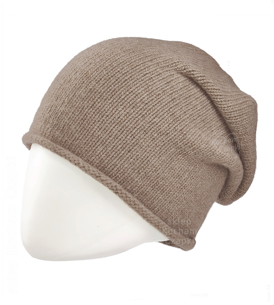 Czapka damska z wełny merino i kaszmiru, jesienna/zimowa, Cetina, fango, 55-60 cm