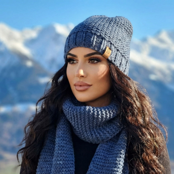 Zimowy komplet: czapka z polarem i długi szal zimowy Gisele, niebieski jeansowy, 54-56  cm
