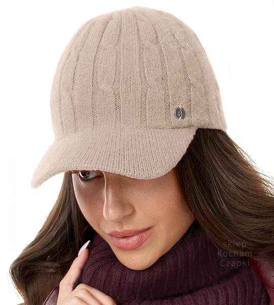 Czapka z daszkiem na zimę, damska, Horsia, beżowy, 55-57 cm