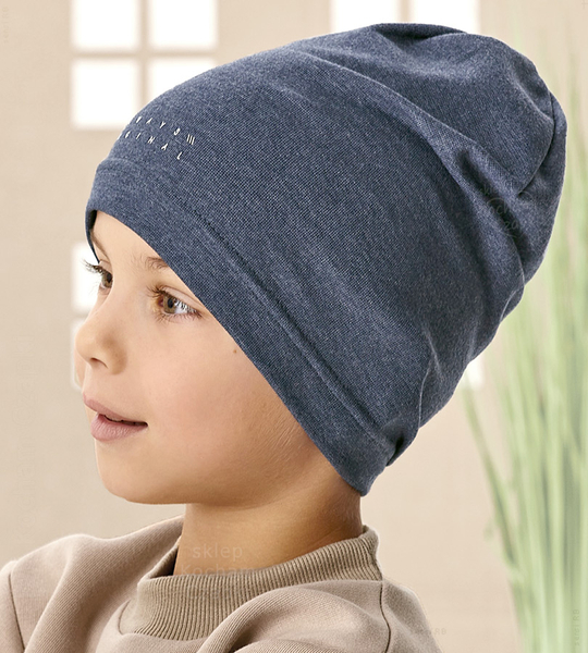 Czapka dla chłopca, jesienna/wiosenna, bawełniana, Alwino, niebieska, 48-50 cm