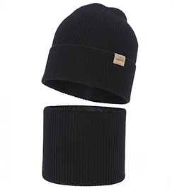 Czapka i komin dla dziewczynki, jesienny/wiosenny komplet, 100% merino, Gamenta, czarny, 48-51 cm