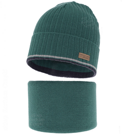 Czapka i komin dla chłopca, komplet jesienny/wiosenny, Noldon, zielony, 50-52 cm