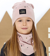 Czapka i chustka, wiosenna/jesienna, komplet dla dziewczynki, pudrowy róż, Faiga, 46-49 cm