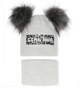 Zimowa czapka z dwoma pomponami i komin dla dziewczynki, Girl Pwr, szary, 48-50 cm