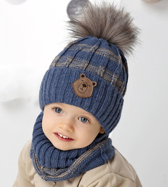 Komplet zimowy dla chłopczyka, czapka i komin, Neonel, granatowy, 46-49 cm
