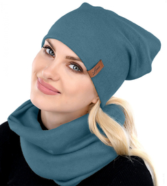 Czapka i komin damski, komplet wiosenny-jesienny, morski, Clara, 55-58 cm