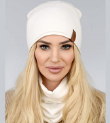 Czapka i komin damski, komplet wiosenny-jesienny, Mirandi, śmietankowy, 55-57 cm