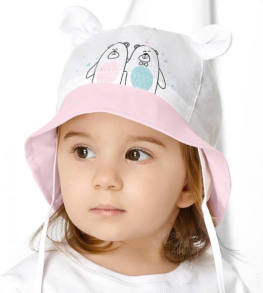 Kapelusz bawełniany dla dziewczynki na lato z uszkami, wiązany, Peabea, 48-50 cm