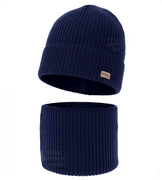 Czapka i komin dla chłopca, jesienny/wiosenny komplet, 100% wełna merino, Tinros,  granatowy (03) , 48-50 cm