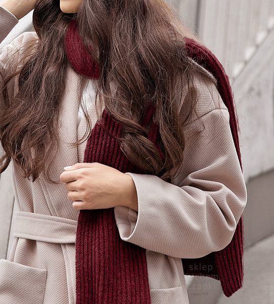 Szalik damski, wełniany, w prążek, P25093, beżowy