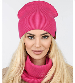 Czapka i komin damski, komplet wiosenny-jesienny, Carmelia, róż amarant , 55-60 cm