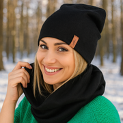 Czapka i komin damski, komplet wiosenny-jesienny, czarny, Clara, 55-58 cm