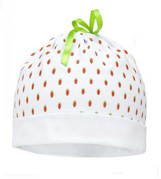 Czapka wiosenna-jesienna dla dziewczynki, biała, dwustronna, Truskawka, 44-47 cm